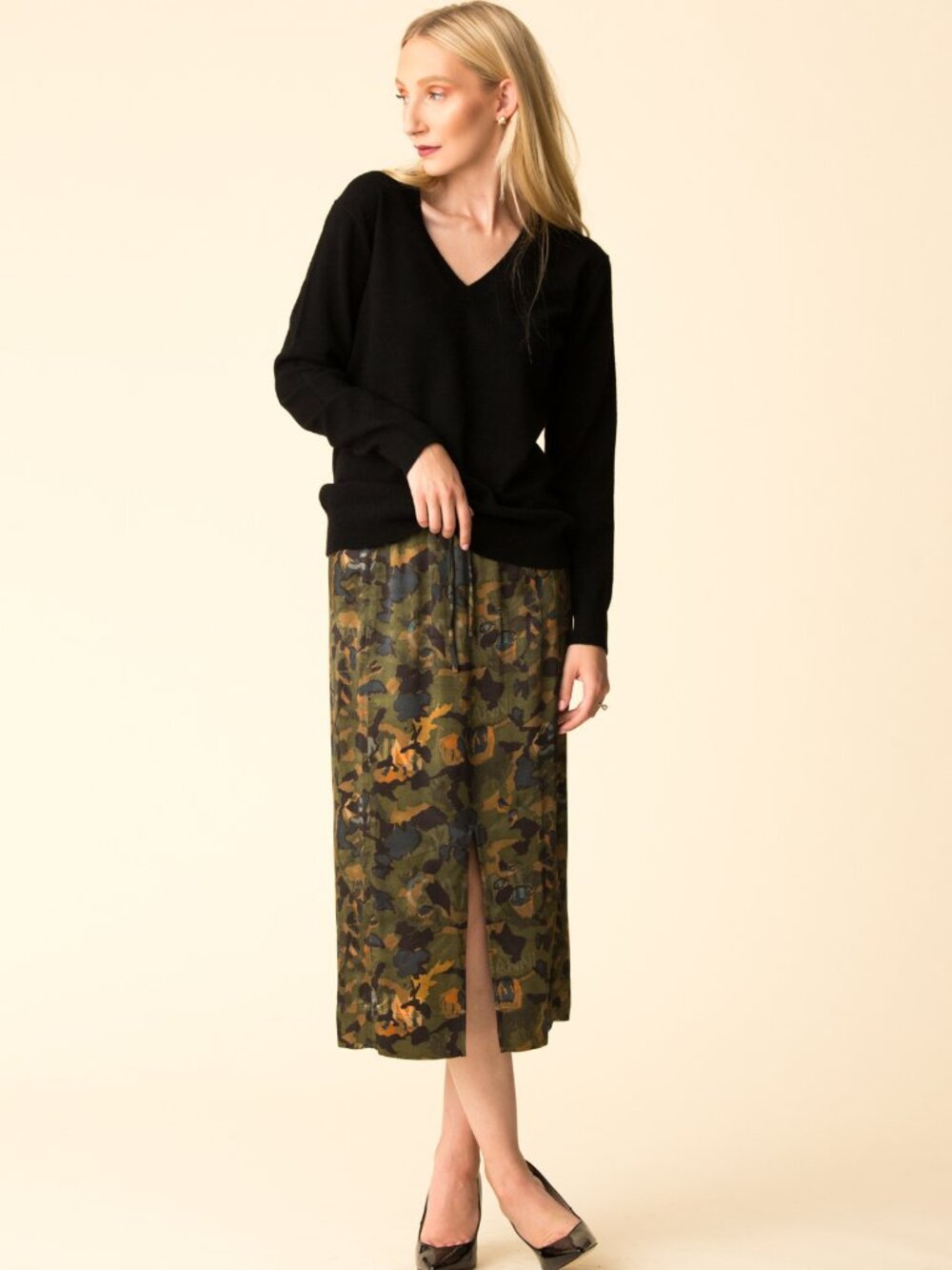 Ganni Kalamata Camo Satin Midi Skirt Sz Medium EUC